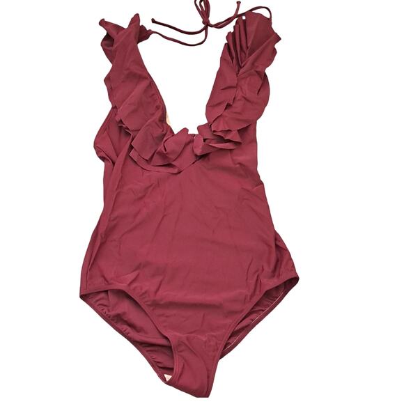 NWT Sun & Sea Burgundy Ruffle Halter Swimsuit Size 6 - Picture 3 of 10